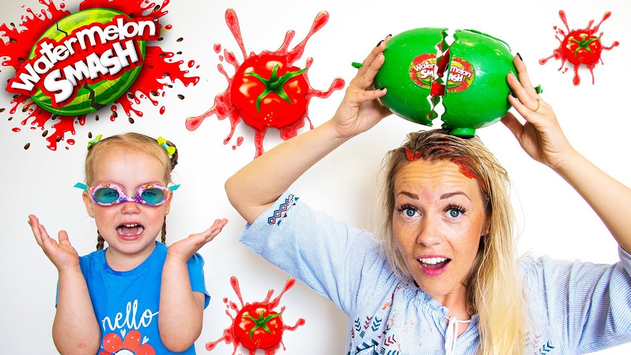 Watermelon Smash Challenge play with Gaby Alex and Mommy