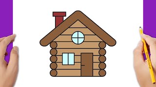 HOW TO DRAW A LOG CABIN WOODEN HOUSE EASY