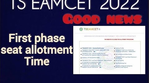 TS EAMCET 2022 seat allotment update / TS EAMCET seat allotment date and time