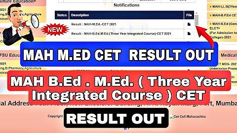 MAH MEd CET RESULT 2021 | MAH BEd . MEd CET RESULT  2021 | BED CET RESULT 2021 | #medcetresult2021