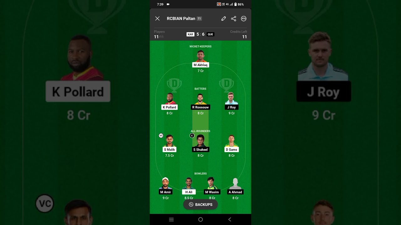 KAR vs QUE dream 11 prediction team 