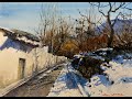 Watercolor painting tutorial - Snowy Scene