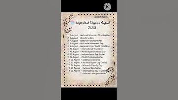 "August 2025: Must-Know GK Days for Exams! 🔥"#ImportantDays2025#trending#viral #ytshorts #staticgk