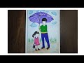 Sketch with pencil colours drawing of father with daughterhowtodraw fathers day special drawing
