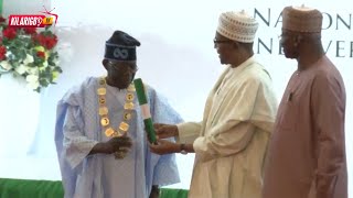 Jubilation as Buhari hands over transition documents to Tinubu confers GCFR honour on him