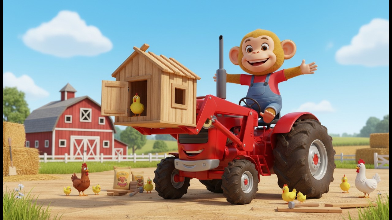 Amazing! Farm monkeys build chicken coops with excavators