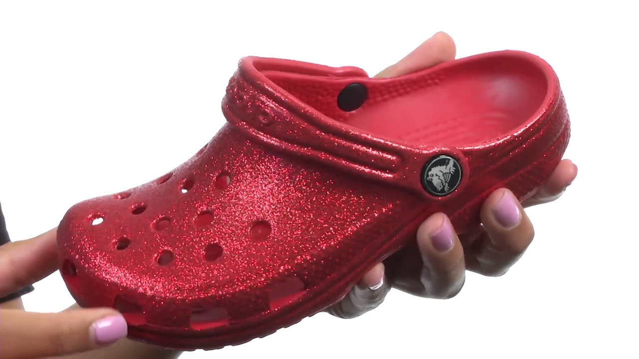 red sparkly crocs