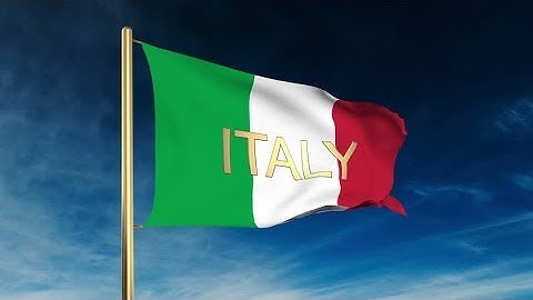 4K Italy flag slider style with title. Waving in the wind with cloud background animation Stock