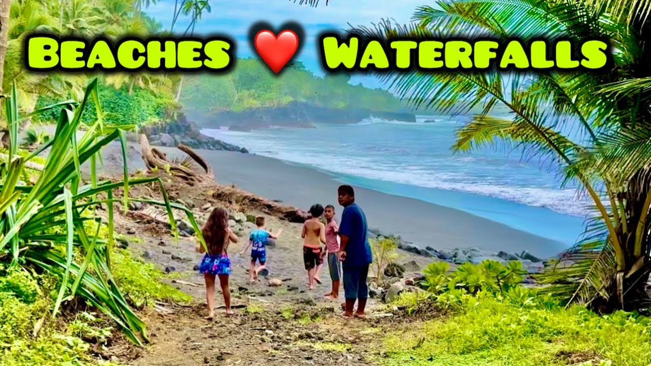 BEAUTIFUL OCEAN VIEWS- Exploring Nu’u Black Sand Beach & Afu Aau Waterfalls    #samoa 🇼🇸