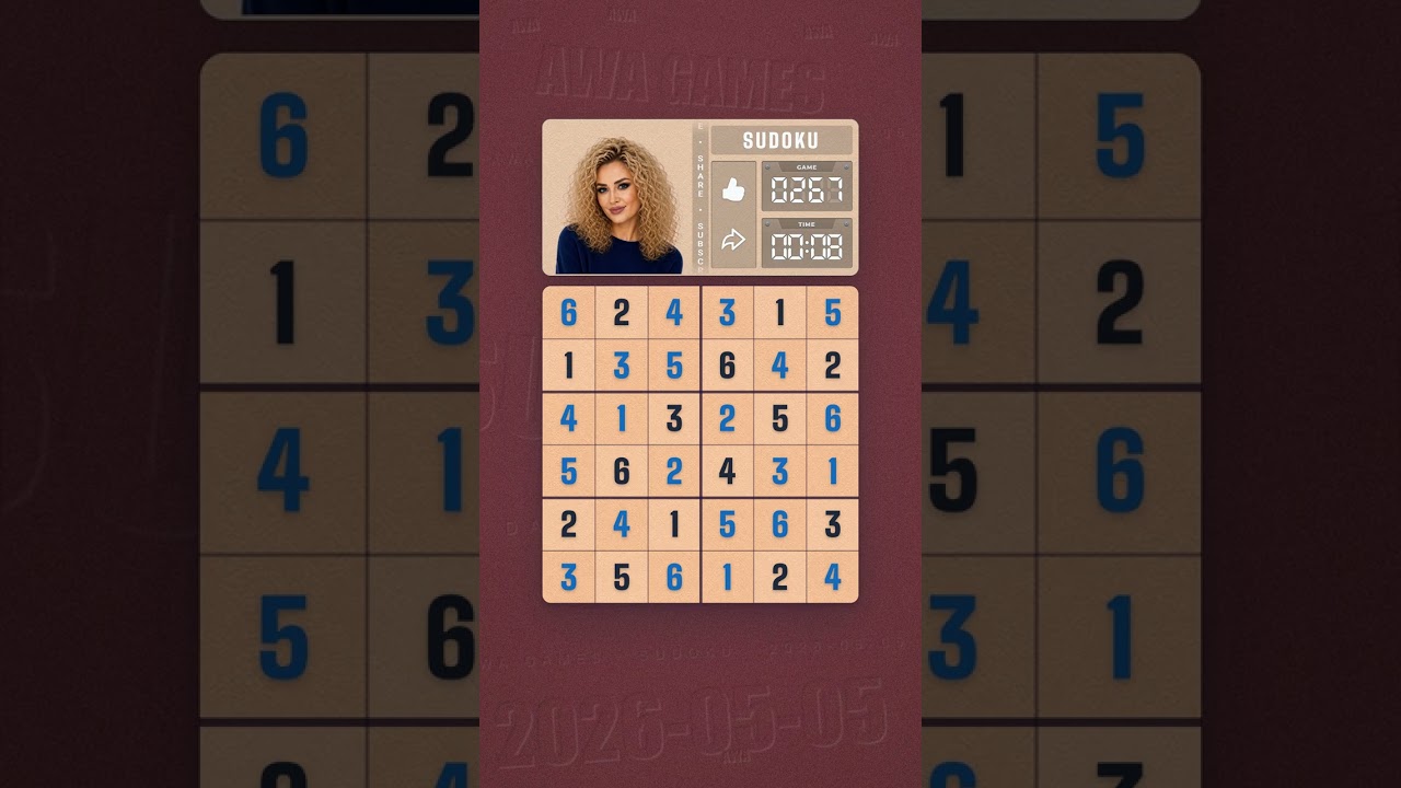 LinkedIn Mini Sudoku #267 solved board for May 5, 2026, 6x6 grid