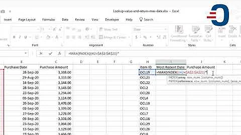 Find the Latest Date and Purchase Price using MAX IF and VLOOKUP Functions