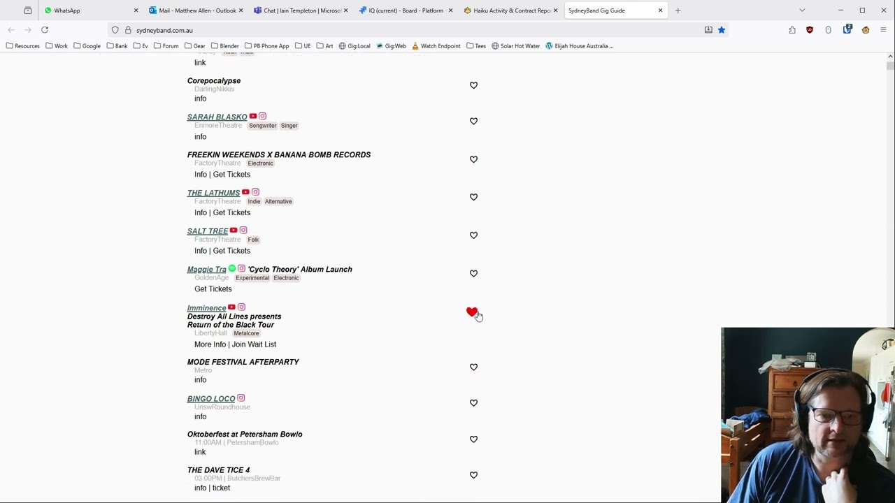 Sydney gig guide gets "Liked" feature...
