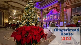 Gingerbread House 2021 in San Francisco (Fairmont Hotel, Nob Hill) Christmas tree &amp; Christmas lights