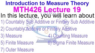 Introduction to Measure Theory | MTH426 Lecture 19