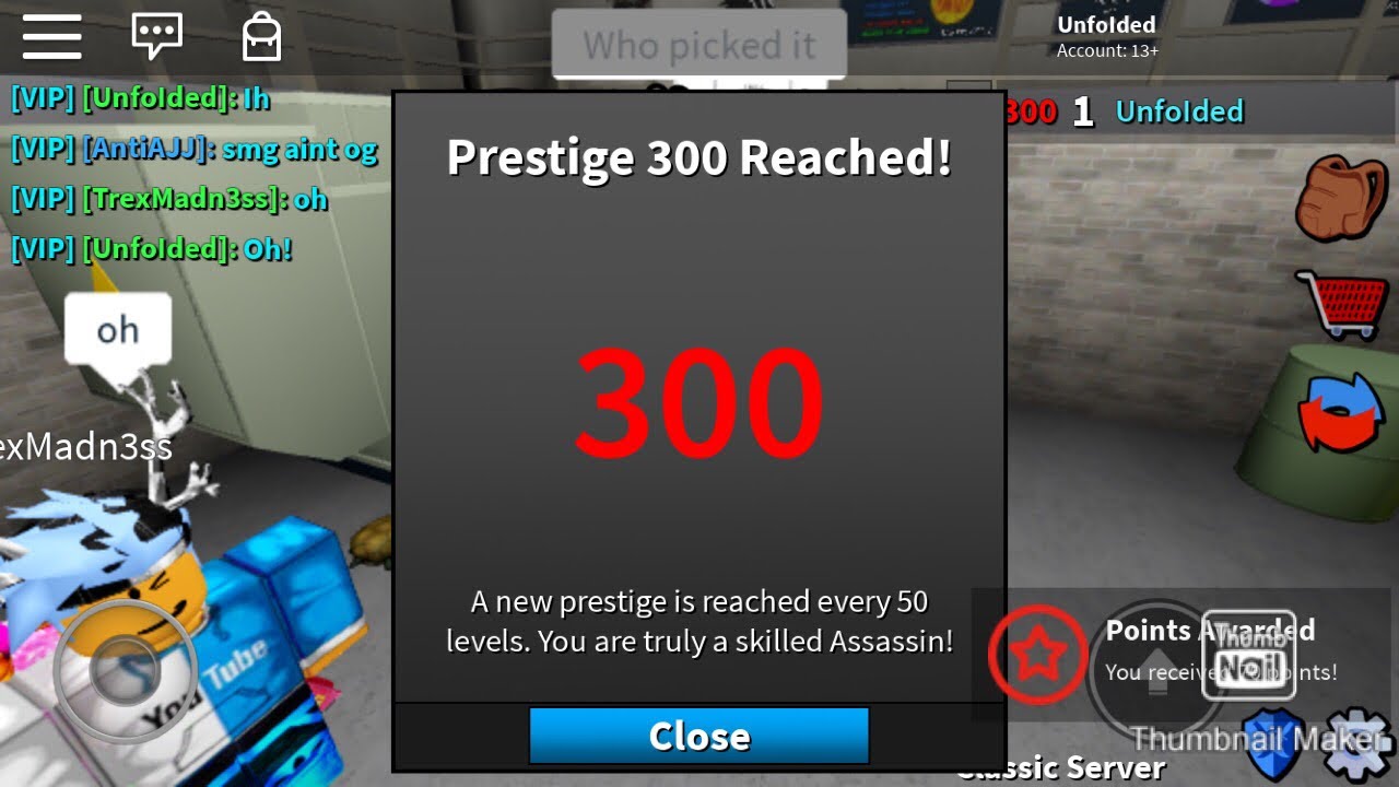 The Very First Mobile Player To Reach Prestige 300 Roblox - omg i hit prestige 11 on roblox assassin youtube