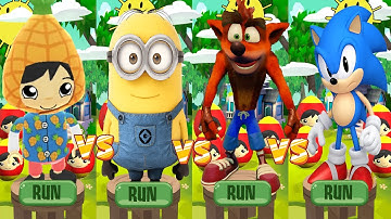Tag with Ryan vs Minion Rush vs Crash Bandicoot On the Run vs Sonic Dash - All Characters Gameplay