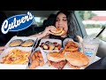 FIRST TIME TRYING CULVERS MUKBANG! (bacon deluxe, cheese curds, pretzel bites, chili fries, custard)