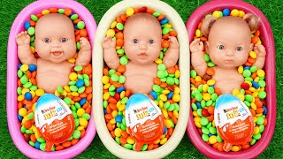 Full of 3 Rainbow BathTubs Candy with M\u0026M's \u0026 Magic Slime Cutting Video