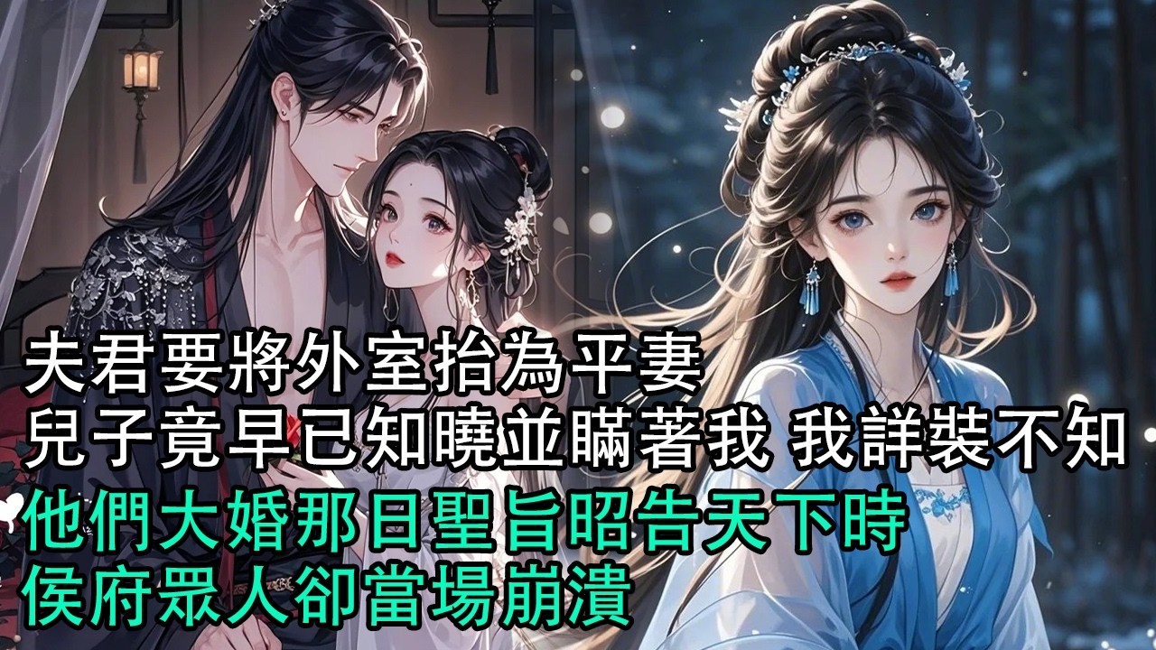 【一口氣看完】夫君要將外室抬為平妻，兒子竟早已知曉並瞞著我。我沒鬧，詳裝不知。他們大婚那日聖旨昭告天下時，侯府眾人當場崩潰#古言 #有聲小說 #情感故事