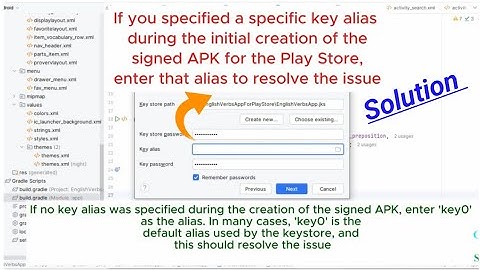 Please specify key alias in android studio for signed apk