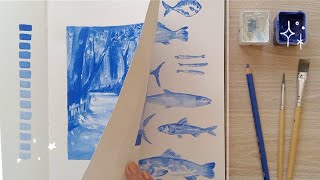 Art Vlog ⋆｡˚ Monochrome Gouache Painting ˚｡⋆