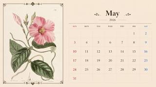🖼️ May 2026 Calendar 🌸 Vintage Botanical Wallpaper Collection (3 Hours) screenshot 3