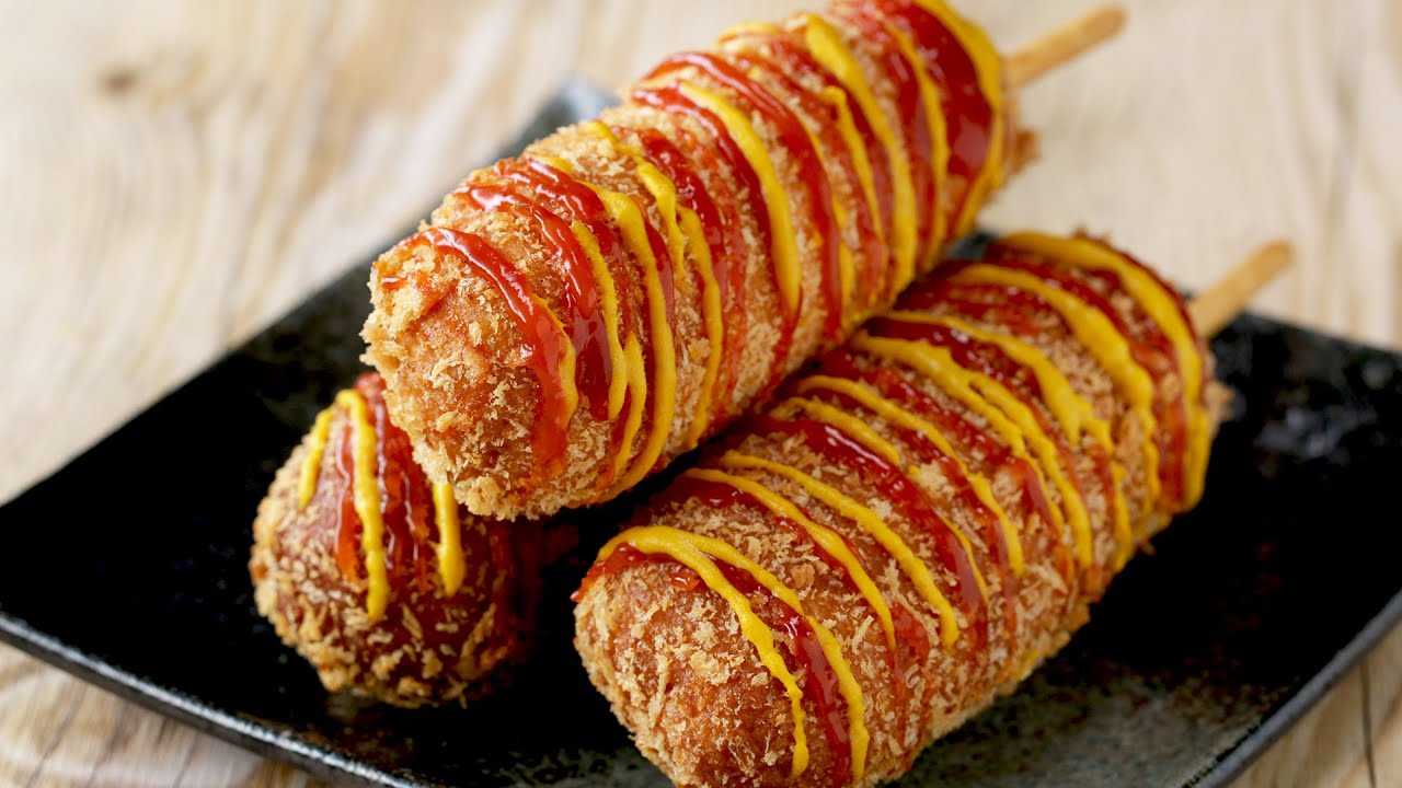 COMO FAZER CORN DOG, CACHORRO QUENTE COREANO, comida de rua coreana