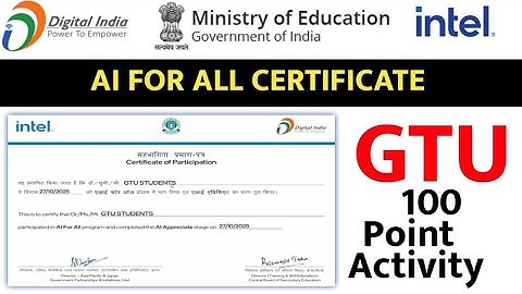 AI For All Certificate by Intel & Digital India | How to Add Category in GTU 100 Point Activity 