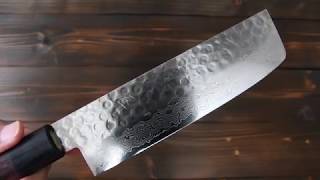 【恒久】 菜切包丁 (165ｍｍ) VG10槌目鍛造 高級紫檀柄~Tunehisa Nakiri VG10 Damascus Rosewood~