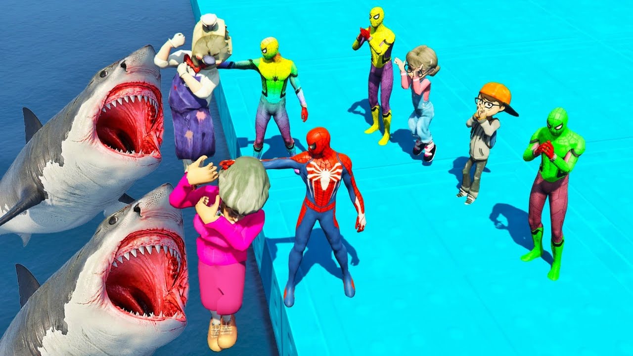 Scary Teacher 3D - Мисс Т взорвала дом Человека-паука и похитила Ника и Тани - Hungry Shark ждет