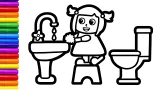Washing Hands Picture Painting, Coloring for Toddlers and Kids | Good habits drawing for kids