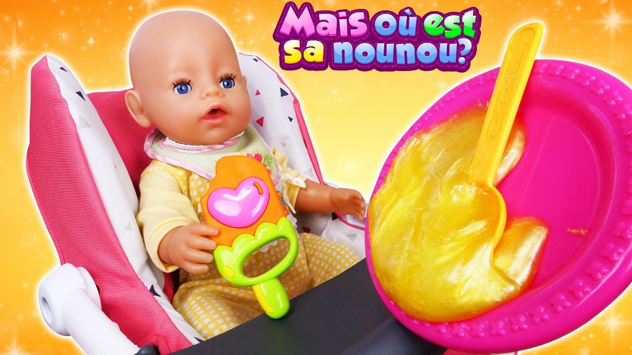 Vidéo en français pour fille. Les poupées Barbie et Baby Born Emily. La  chaise pour bébé. 