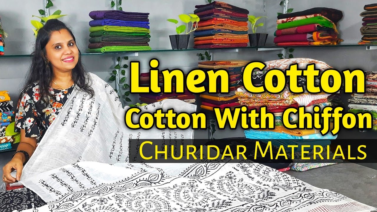 Linen Cotton & Cotton With Chiffon Churidar Materials - YouTube