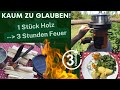 Kochen unter freiem Himmel - Mit nur 1 Stück Holz 3 Stunden Feuer machen