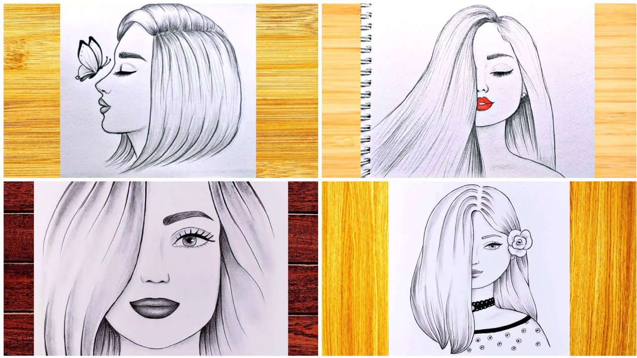 4 dibujos con chicas guapas / Como dibujar chicas paso a paso / Tutoriales  de dibujo a lapiz - YouTube
