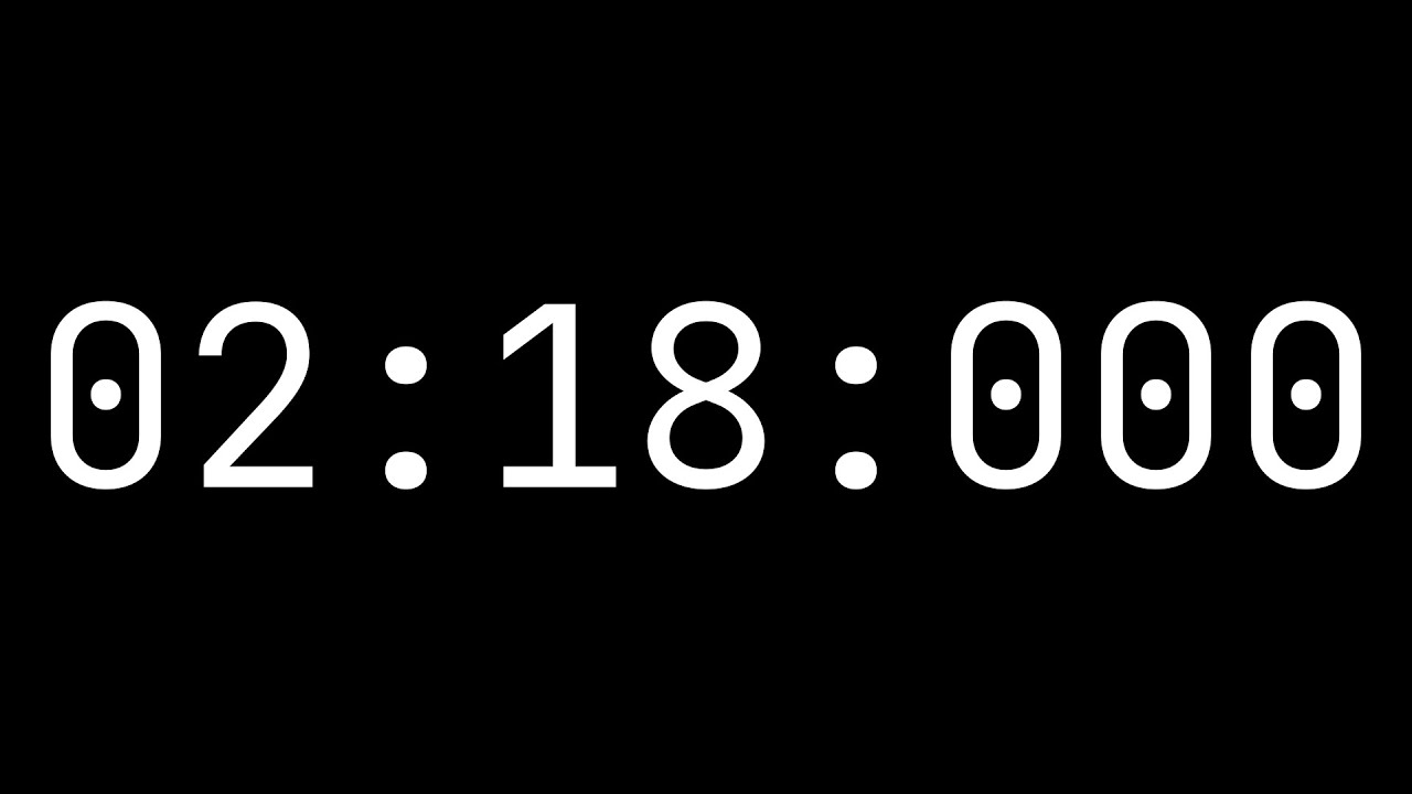 Countdown timer 2 minutes, 18 seconds [02:18:000] - White on black with ...