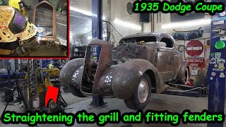 Starting the grill repair on our 1935 Dodge Coupe