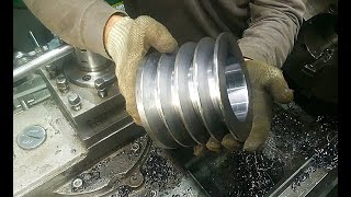 Шкив 4-х ручейковый. machining a part on a lathe
