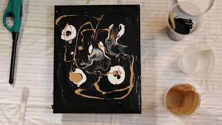 (65) Acrylic  Dutch Pour Painting - White, Black & Gold
