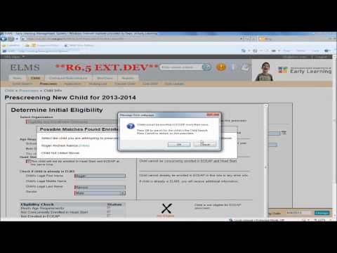 Completing a Child Prescreen in ELMS