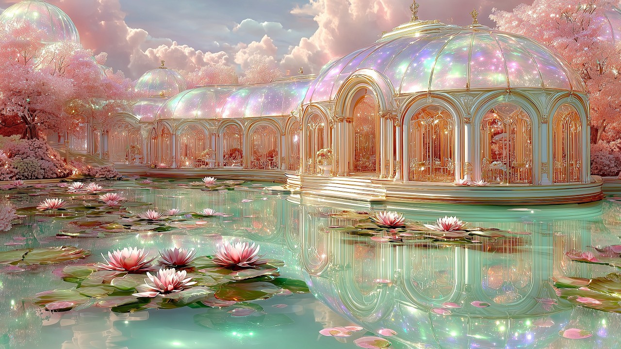 Opaline Lotus Celestia 🌸 Heavenly Palace Over Mirror Waters | Fantasy Sleep Ambience (4K)