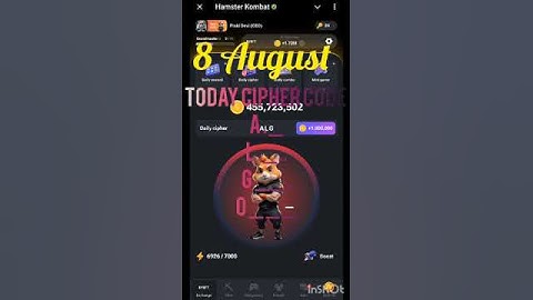 8 August Hamster Kombat Daily Cipher Code 1 Million Coins #ciphercodes #hamsterkombat