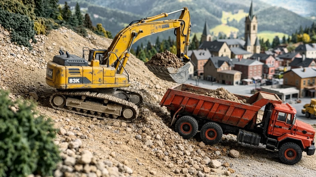Big Construction Site - Bulldozers, Excavators & RC Trucks Building a Bridge Over the Mountain