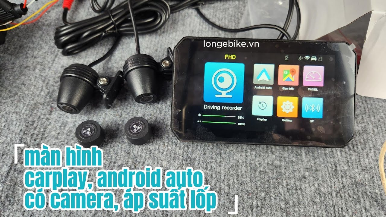 màn hình carplay, android auto có camera và áp suất lốp - xe hai bánh