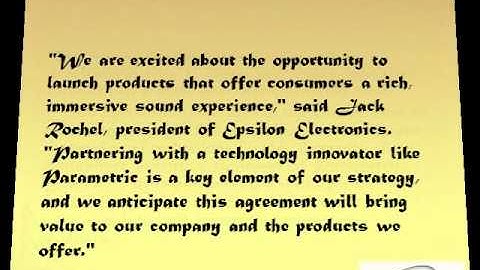 Parametric Sound and Epsilon Electronics Sign License Agreement for Hypersound(TM) Technology