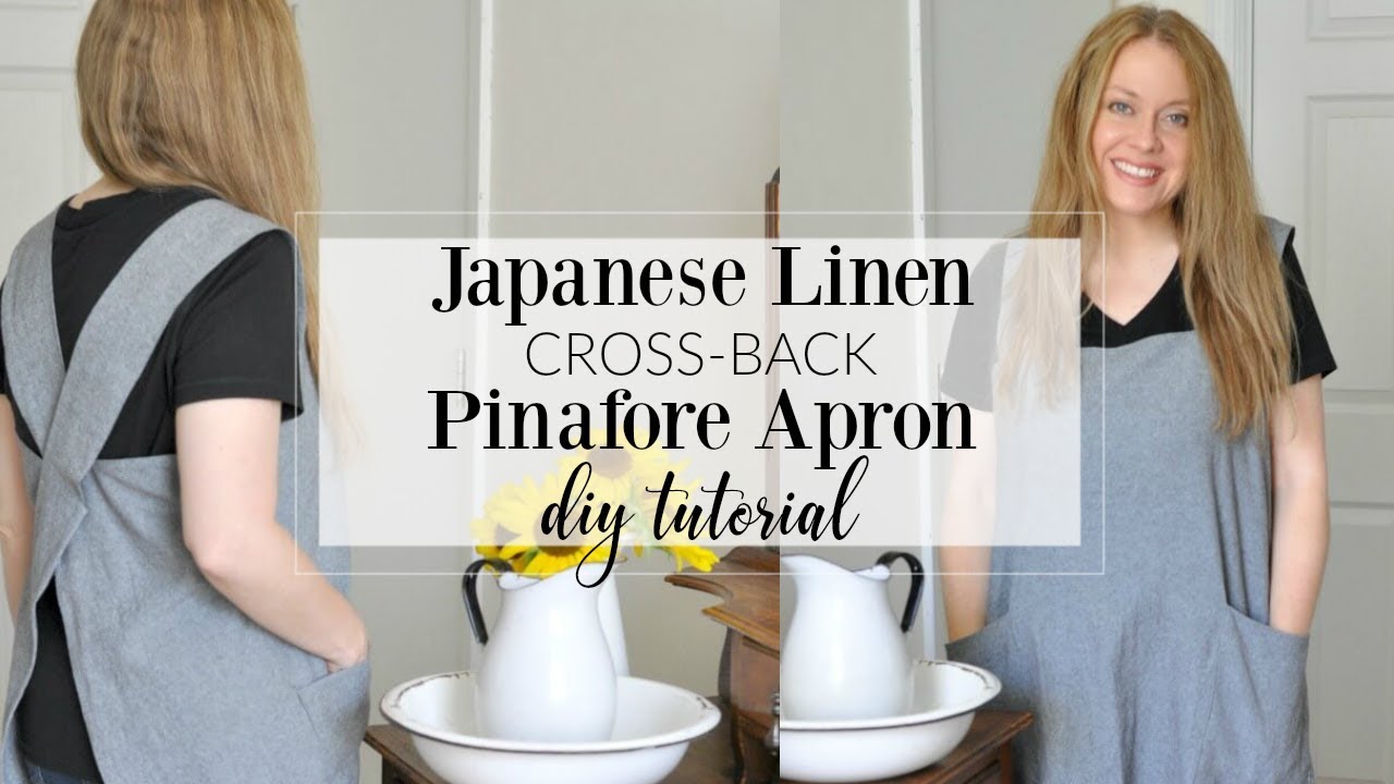 Japanese Cross Back Linen Apron. Japanese Apron. Linen Cross Over Apron. No  Ties Linen Apron. Pinafore Apron for Woman. 