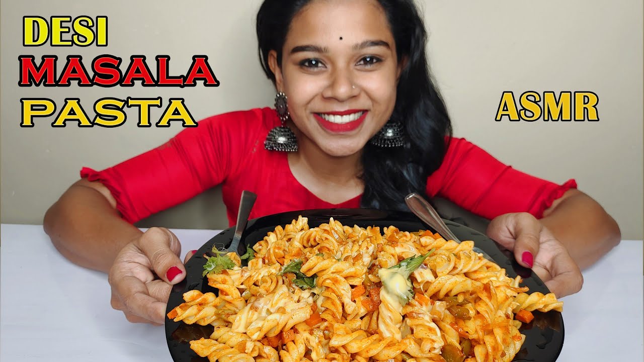 DESI MASALA PASTA ASMR INDIAN STYLE MASALA PASTA EATING ASMR