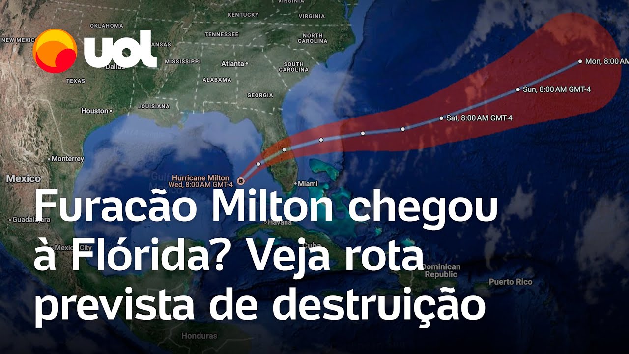 Furacão Milton já chegou à Flórida? Veja rota prevista para tempestade ...