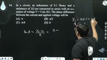 In a circuit, an inductance of 0.1 Henry and a resistance of 1Ω are connected in series wi....