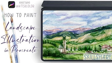 Landscape illustration in Procreate - digital watercolor tutorial - Skillshare class preview